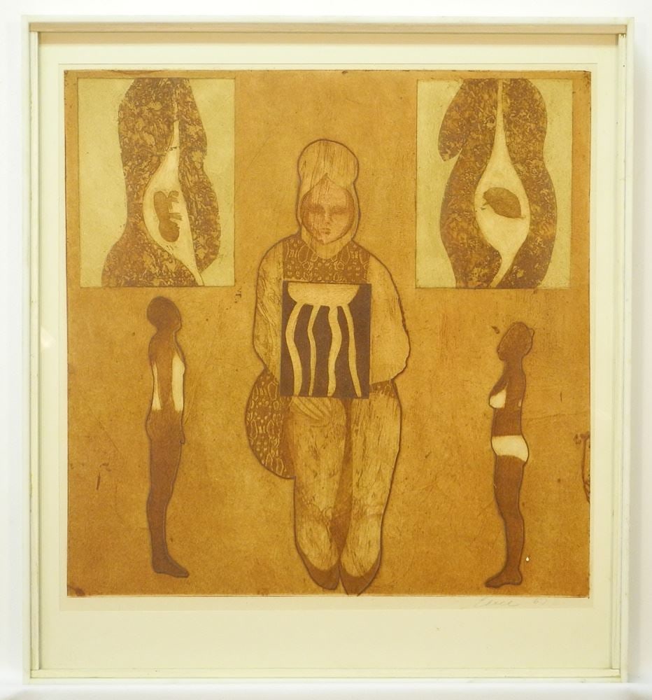 Unidentified Mixed Media on Paper 18 1/4 x 18 1/4", "Strange Anatomy". (1 of 2)