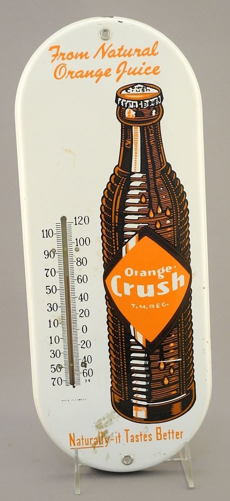 Vintage Canadian "Orange Crush" Porcelain Enamel Thermometer. (1 of 1)