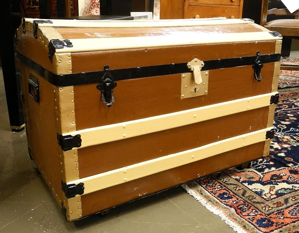Dome Top Trunk, Repainted, 20 3/4" x 29 3/4" x 18".: Dome Top Trunk, Repainted, 20 3/4" x 29 3/4" x 18".