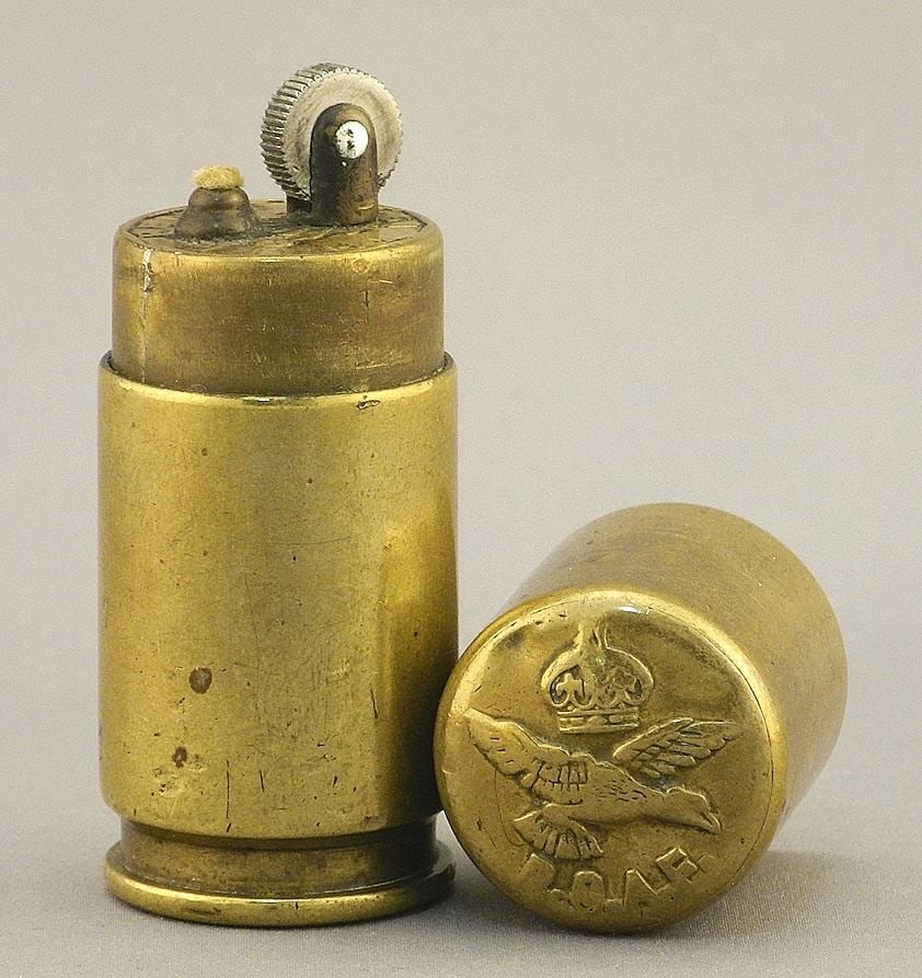 RCAF 20mm Brass Cartridge Trench Art Lighter, 2 1/2"H. (1 of 2)