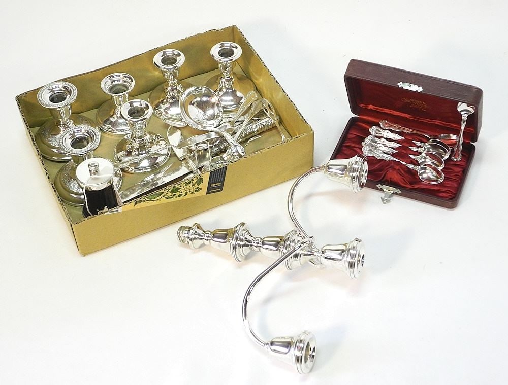 Collection of Sterling (marked) & Silver Plated Cutlery & Candlesticks, Sterling 140 (1 of 1)