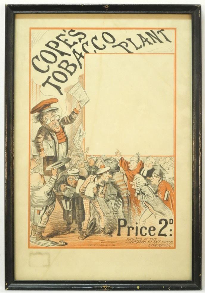 19th C. "Copes Tobacco Plant" Lithographic Advert, 16 1/4" x 10 7/8". (1 of 2)