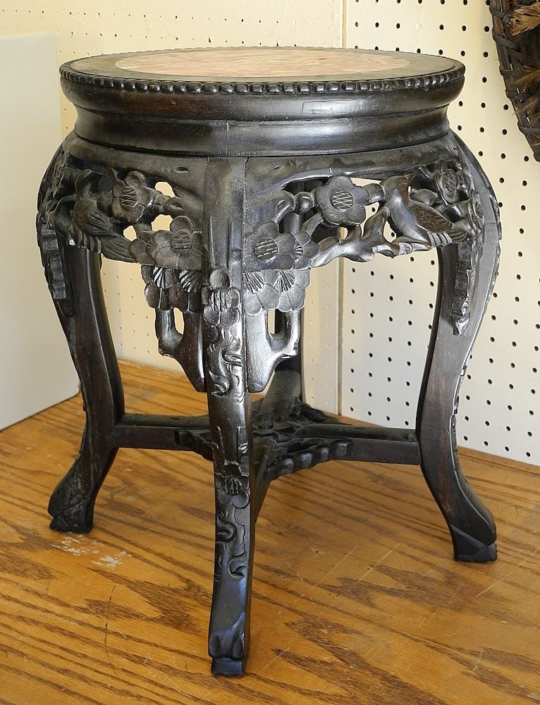 Chinese Stone Inset Rosewood Side Table, 18"H. (1 of 3)