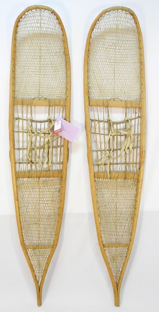 Pair of Vuntut Gwitchin Snowshoes: Wood / Babiche / Berry Dye, 54 3/4"L (1 of 3)