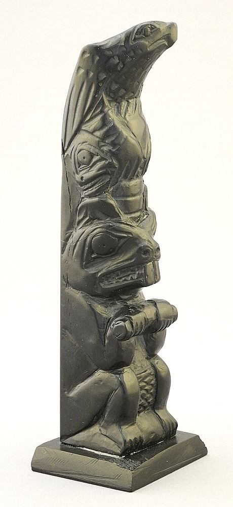 Unsigned Argillite Model Totem Pole, Restored, Attributed to Captain Andrew Brown, 6 3/4"H. (1 of 4)