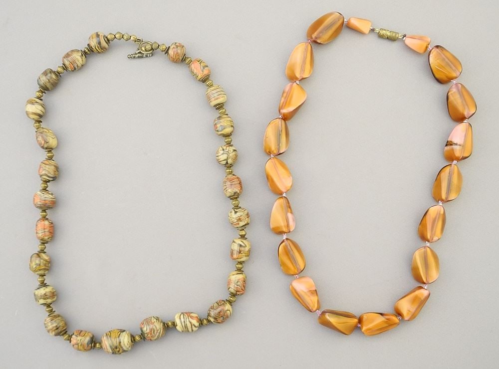 Very Scarce Pink & Brown Tigers Eye Gemstone Necklace (17 1/2"L) & Stone Bead Necklace, 20"L. (1 of 1)