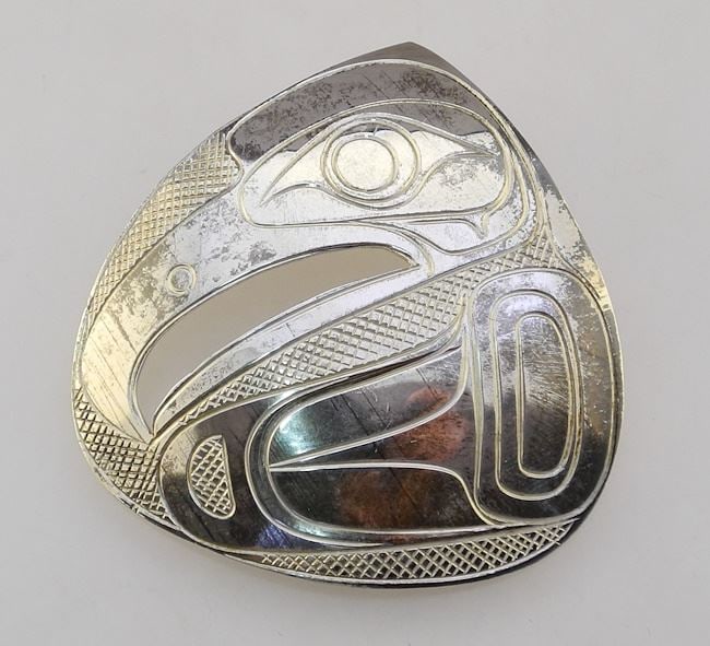 Kwaguilth Silver Pendant Monogrammed PS (Pat Seaweed), 2"H, 14.11 Grams, with Box.: Kwaguilth Silver Pendant Monogrammed PS (Pat Seaweed), 2"H, 14.11 Grams, with Box.