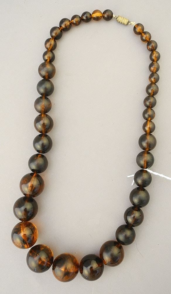 Old Chinese Graduated Cognac Amber Necklace, 21"L, 1/4" - 7/8" Diameter. (1 of 1)