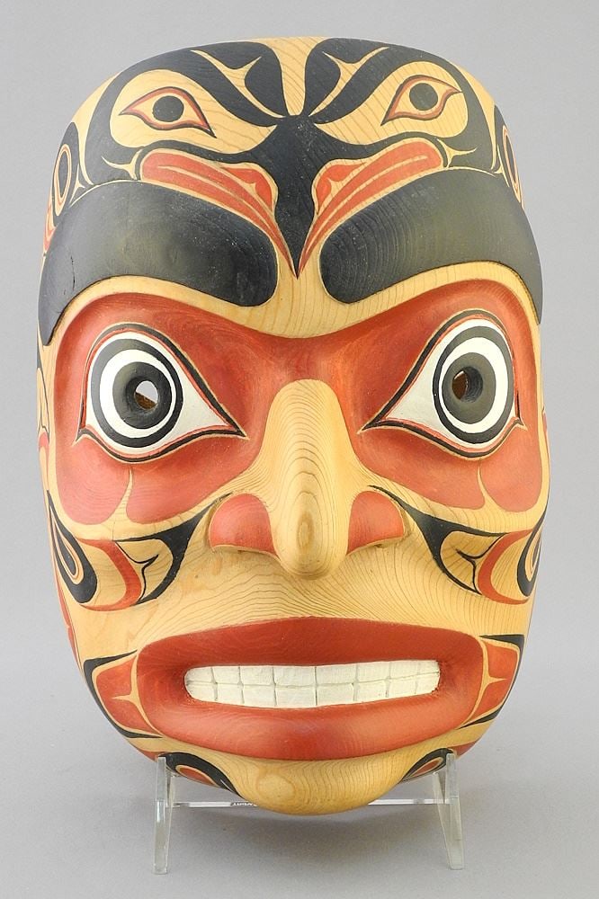 Northwest Coast Style Human Mask signed Paul Johnny, 9 3/4"H. (1 of 3)