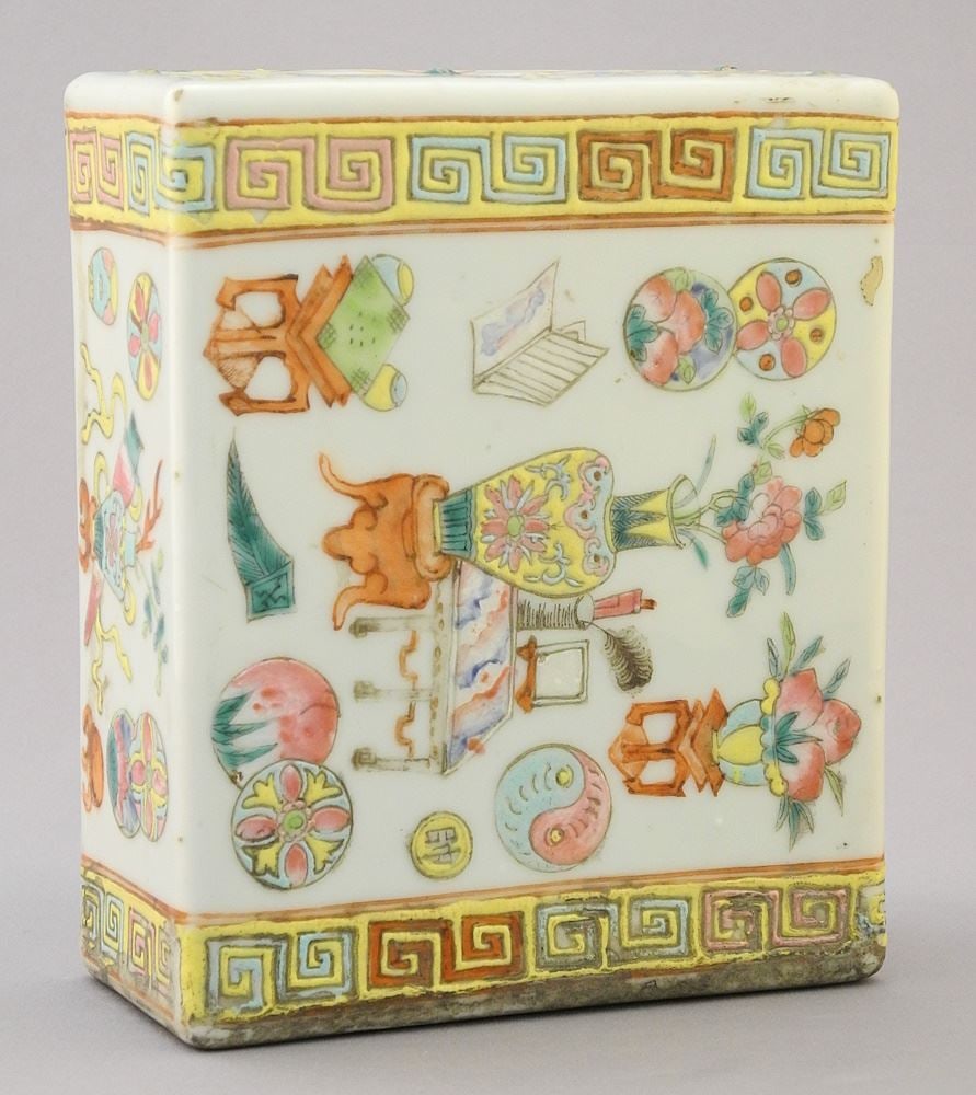 Chinese Famille Rose Porcelain Pillow, 5 3/4" x 4 3/4" x 2 1/4".: Chinese Famille Rose Porcelain Pillow, 5 3/4" x 4 3/4" x 2 1/4".