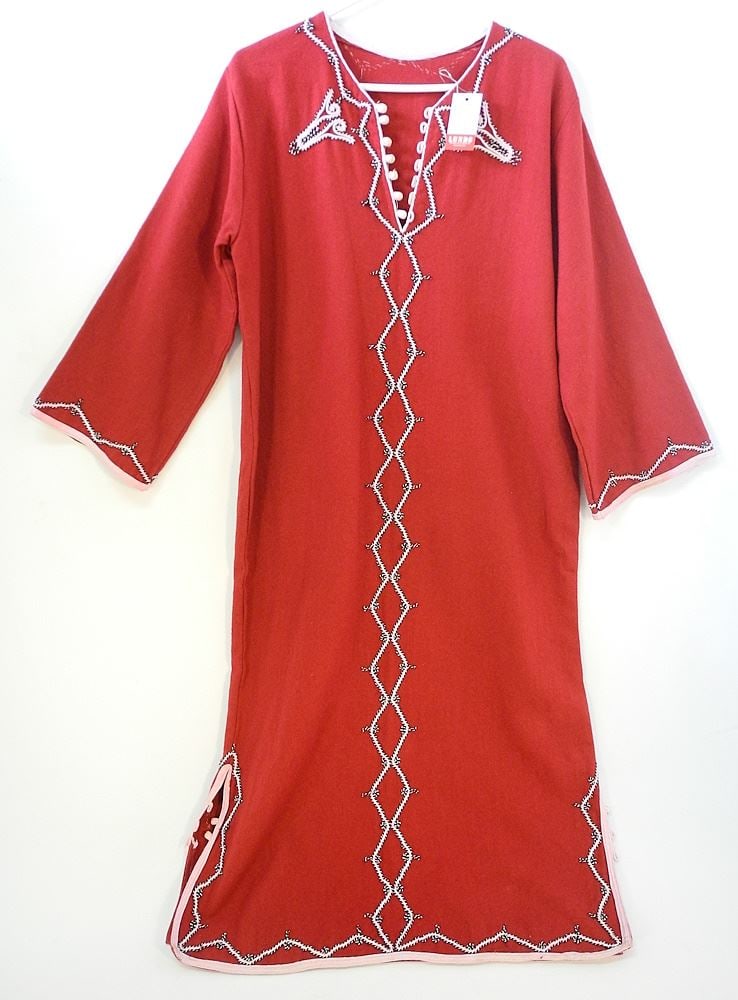 Tunisian Robe & Linen Garment with Gold Tone Paillettes, Size S/M.: Tunisian Robe & Linen Garment with Gold Tone Paillettes, Size S/M.