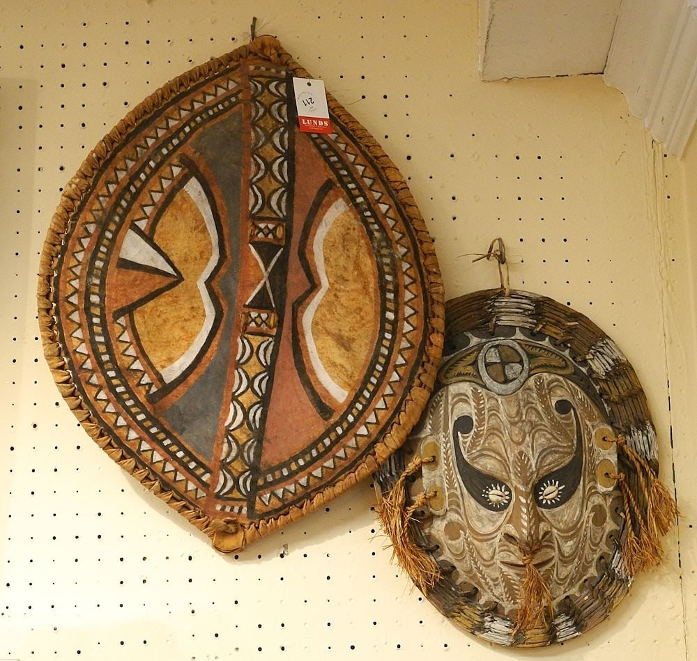 Papau New Guinea Sepik River Ancestor Mask & Shield, 15 3/4" & 23 3/4". (1 of 1)
