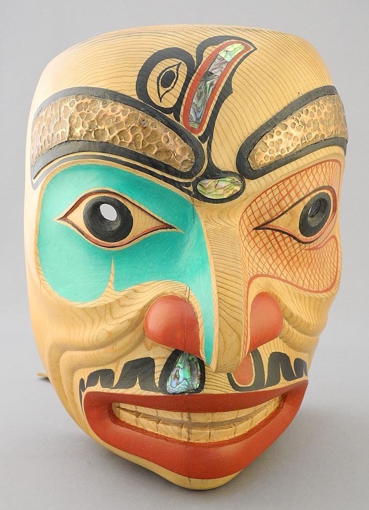 Northwest Coast Style Human Mask signed Paul Johnny, 9 3/8"H. (1 of 4)