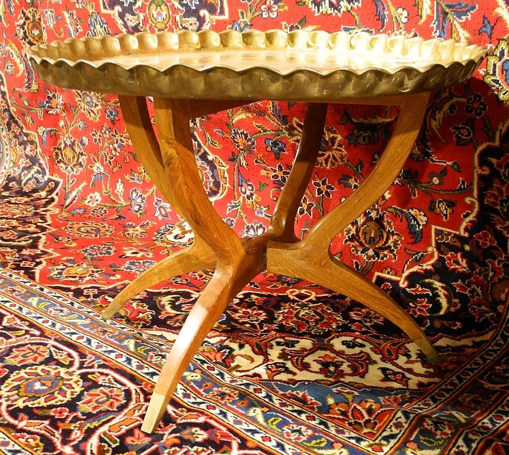 Folding Brass Tray Table, 24 3/4" Diameter. (1 of 2)