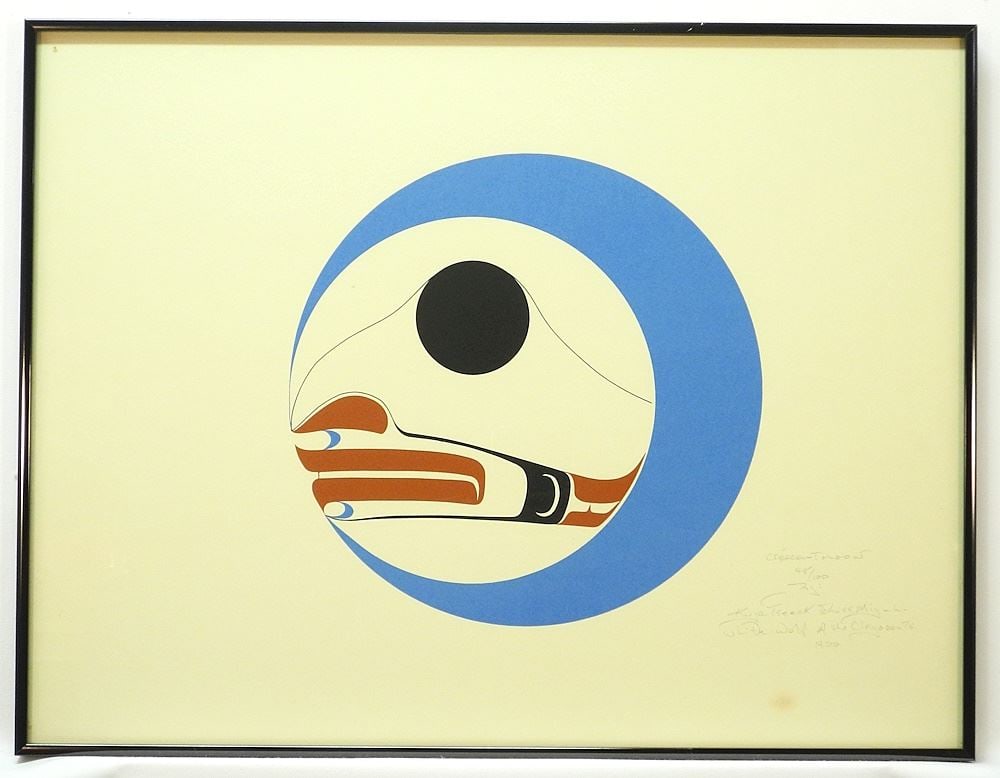 Serigraph signed Kwya Tseeck Tchuss Miyuk, 19 1/4" x 25 1/4", "Crescent Moon", #48/100. (1 of 3)