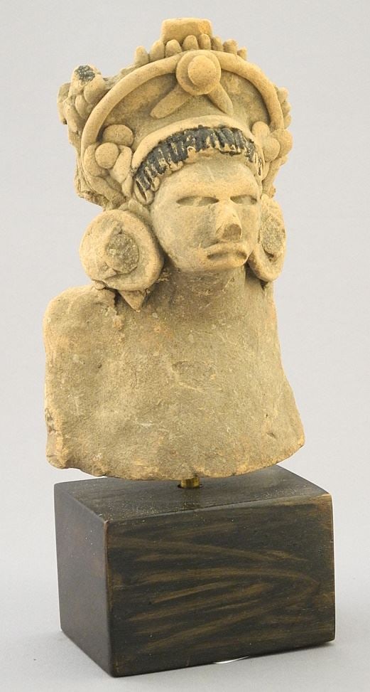 Terracotta Bust of a Chief, Vera Cruz, 800 AD, 5 1/2"H on Base. (1 of 1)