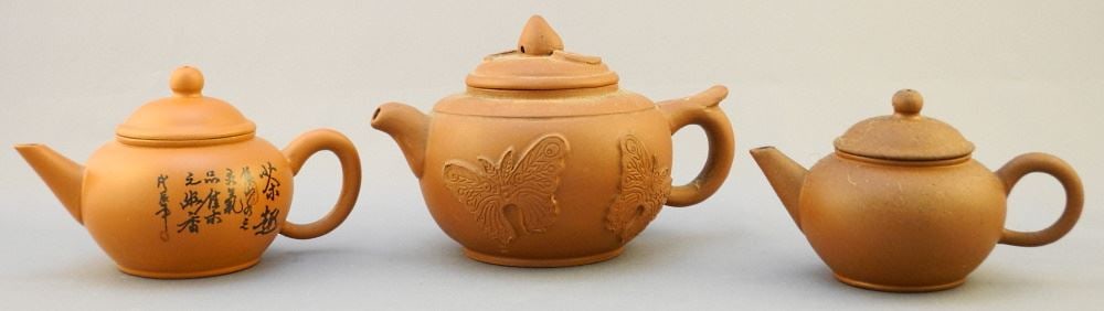3 Yixing Ware Small "Bullet" Teapots, 2 1/2" x 3 1/2" High. (1 of 3)
