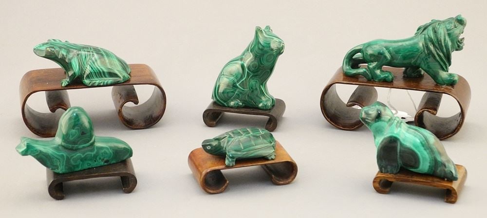 Collection of Malachite Animal Carvings with Stands, 2" - 3 1/8"L. (1 of 3)