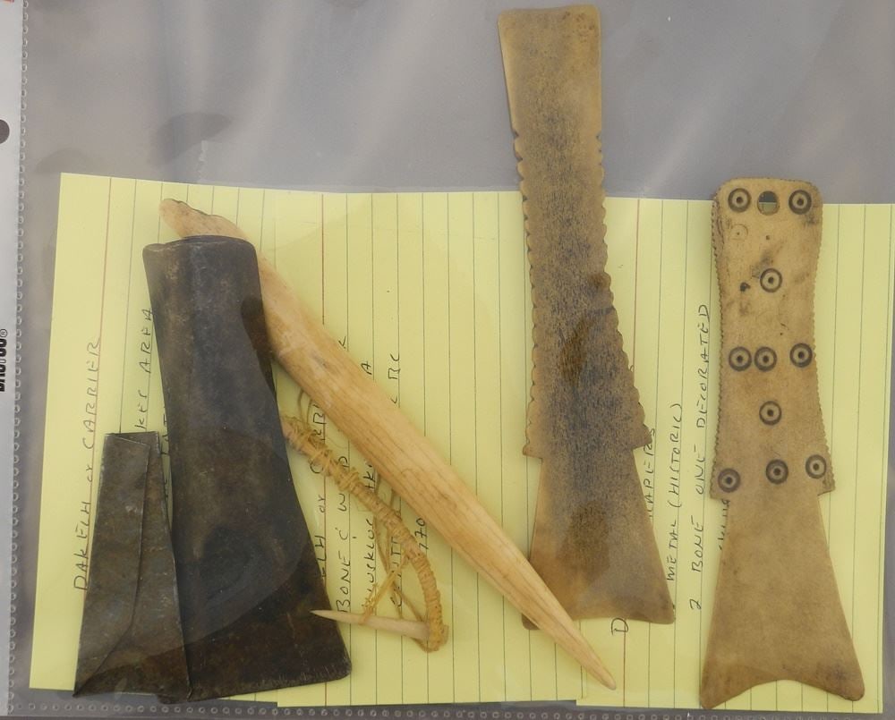 Collection of Dakelh Tools: Sap Scrapers / Bore Awl / Fish Hook. (1 of 1)