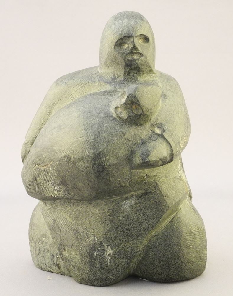 Inuit Stone Carving, Maternal Subject, 6"H.: Inuit Stone Carving, Maternal Subject, 6"H.