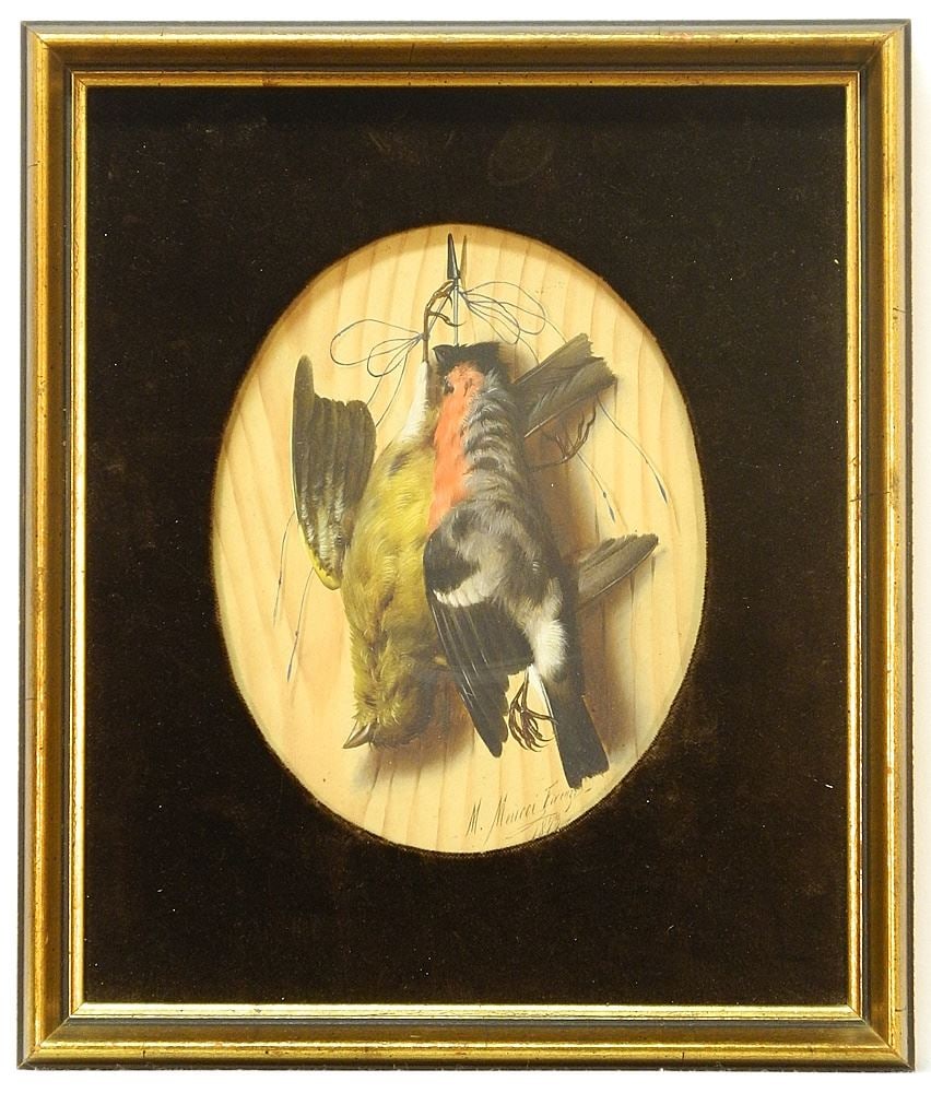 Oil on Panel signed M. (Michaelangelo) Meucci 1873, 8" x 6 3/8", "Natur Mort". (1 of 3)