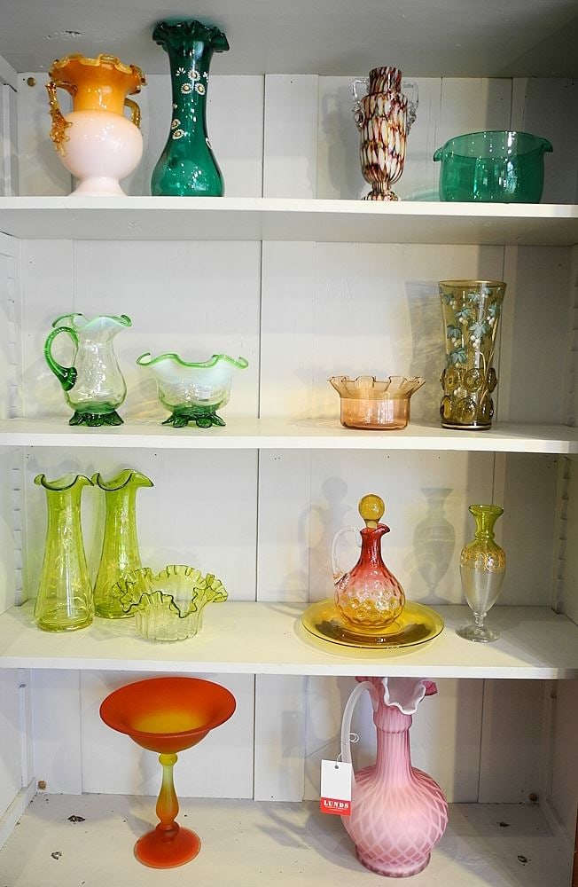 Collection of Various Coloured Glass Wares: Bohemia, Mary Gregory, 2 1/2" - 10"H.: Collection of Various Coloured Glass Wares: Bohemia, Mary Gregory, 2 1/2" - 10"H.