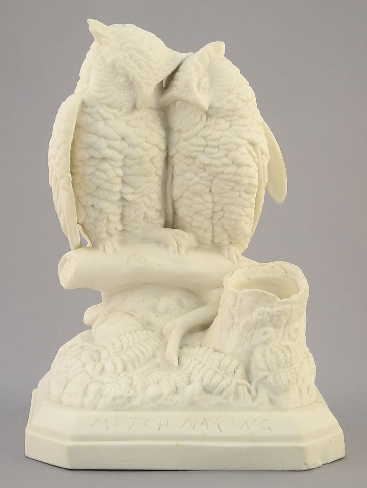 Parian Ware "Match Making" Owl Match Holder, 7 3/4". (1 of 3)