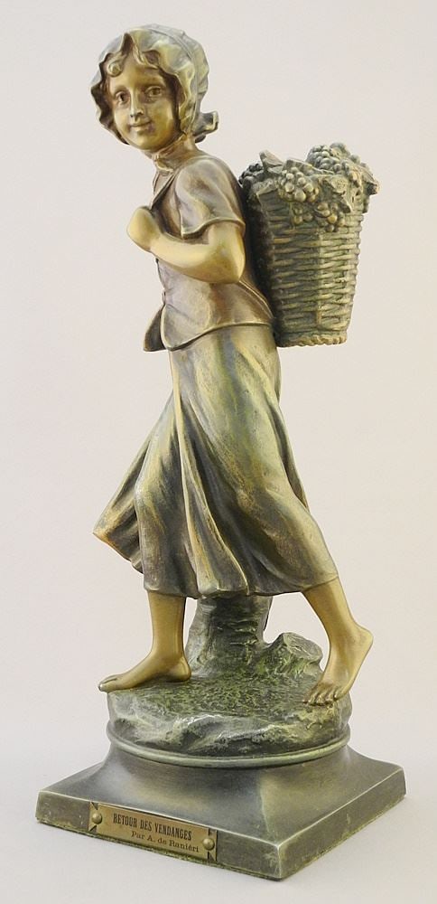 Spelter Figure by A. de Ranieri, 13"H, "Retour Des Verdanges". (1 of 5)