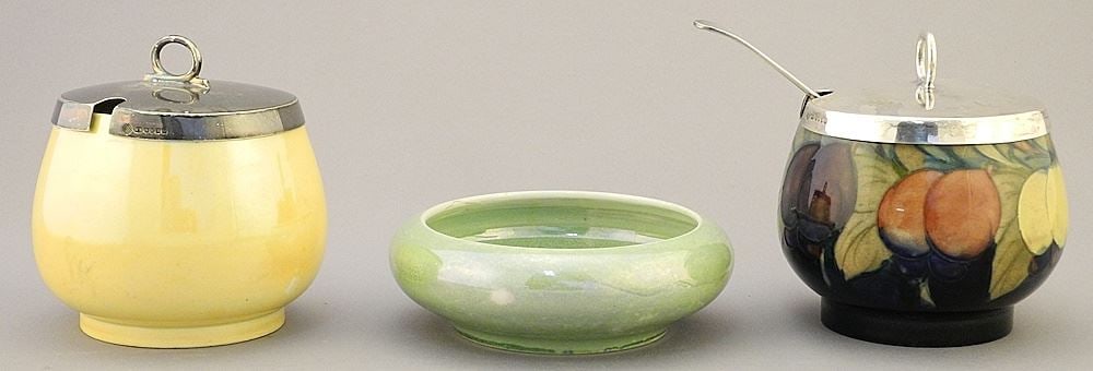 3 Pieces of Moorcroft Pottery: 2 Jam Jars & Dish, 2 3/4"H. (1 of 3)