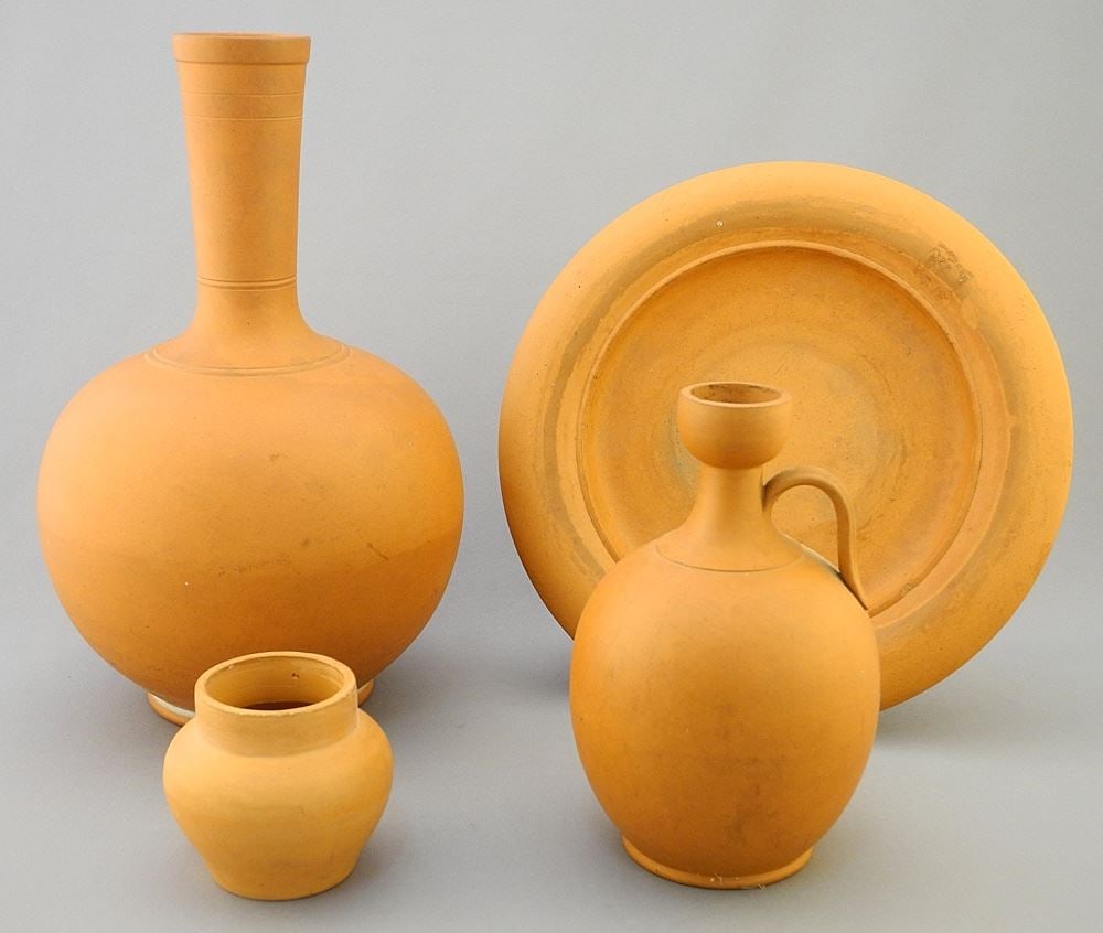 4 Terracotta Pottery Wares: Dish signed Watcombe, 2 1/4" - 9"H. (1 of 4)