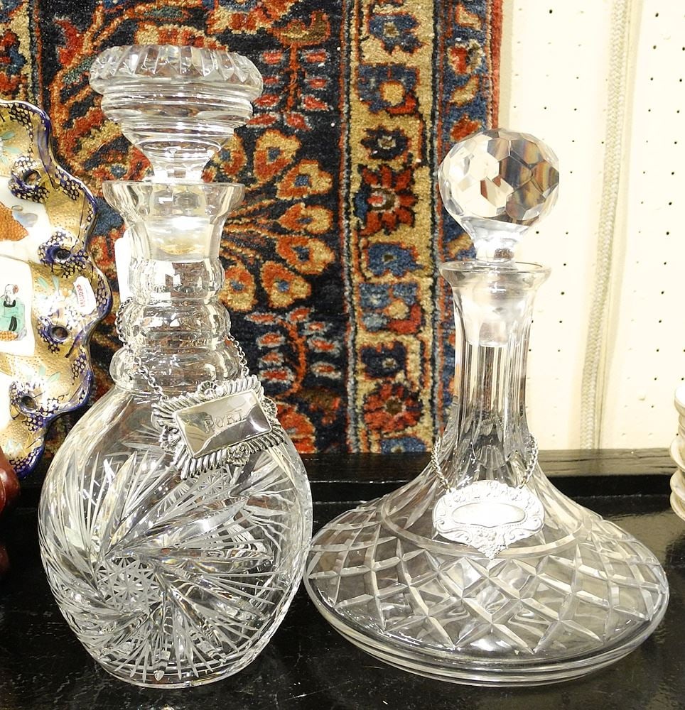 2 Crystal Decanters with Plated Labels, 11". (1 of 1)