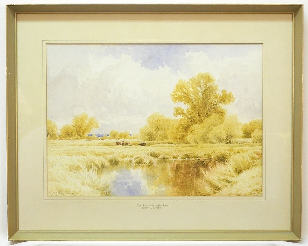 Watercolour signed Henry H. Parker, 13 3/4" x 19 1/4", "The River Wey Near Ripley". (1 of 5)