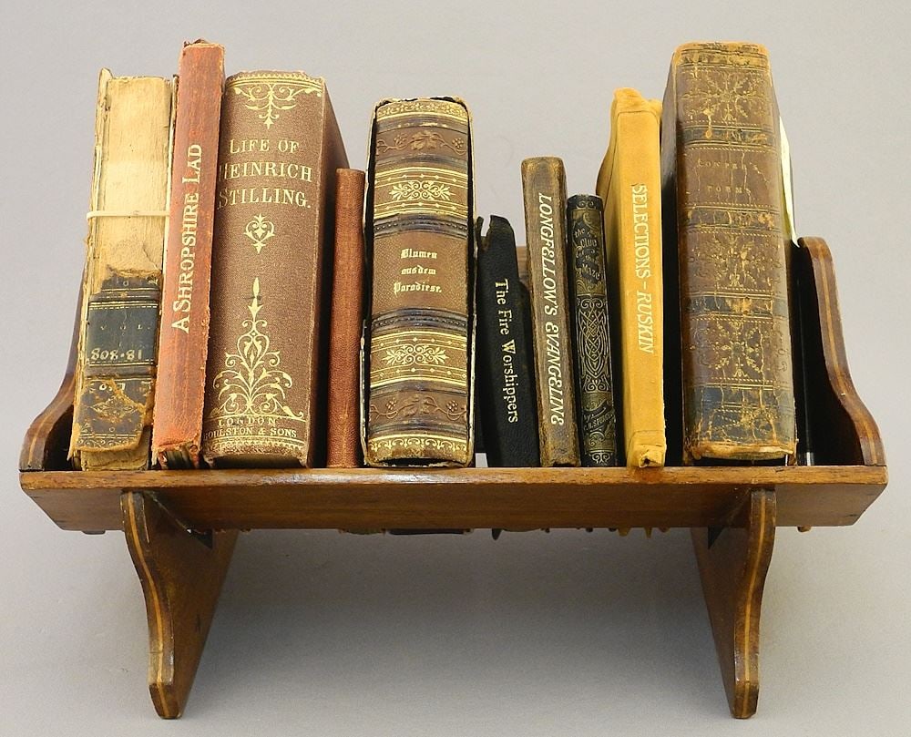 Antique Miniature Book Collection on Edwardian Style Book Stand. - (1 of 3)