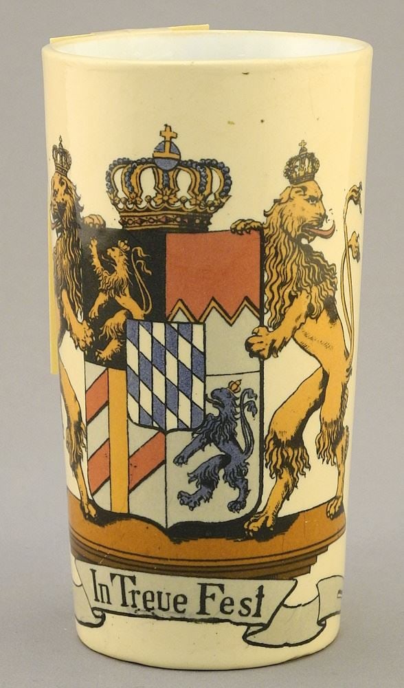 Velleroy & Boch Mettlach Regimental Pottery Tumbler, 5"H.: Velleroy & Boch Mettlach Regimental Pottery Tumbler, 5"H.