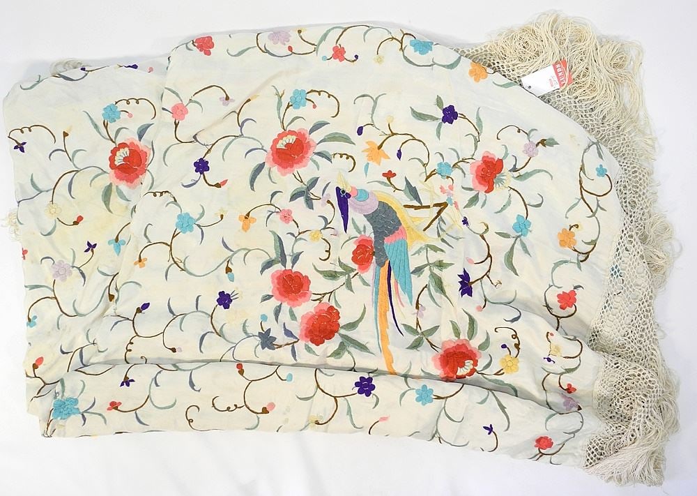 Chinese Silk Piano Shawl, Approx. 60" x 60". (1 of 3)