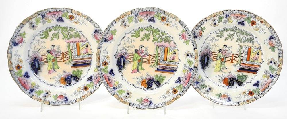 3 English Transfer Ware Dish with Pseudo Asian Marks, 10 1/4" Diam. (1 of 5)