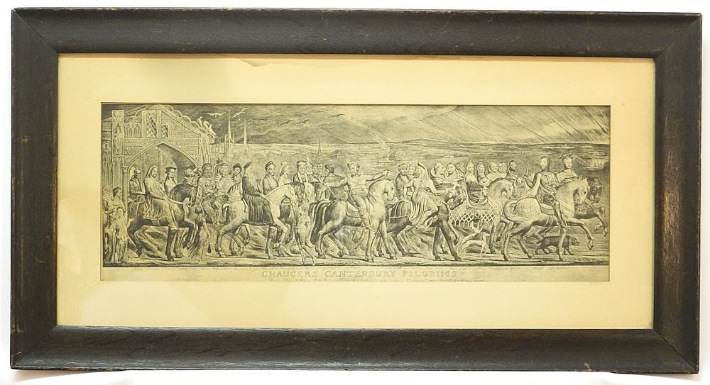 Print of Engraving After William Blake, 7 3/4" x 22 1/2", "Chancers Conkerburg Pilgrims".: Print of Engraving After William Blake, 7 3/4" x 22 1/2", "Chancers Conkerburg Pilgrims".