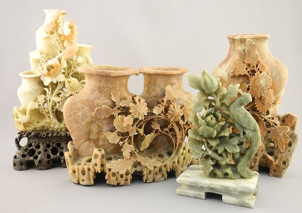 4 Chinese Softstone Carvings, 6" - 9 1/2"H. (1 of 5)