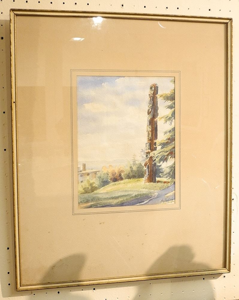 Watercolour signed Indistinctly, 11" x 8 1/2", "Totem".: Watercolour signed Indistinctly, 11" x 8 1/2", "Totem".