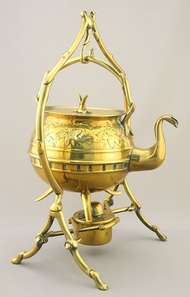 19th C. Brass Spirit Kettle (12 7/8"H), Cauldron Style.: 19th C. Brass Spirit Kettle (12 7/8"H), Cauldron Style.