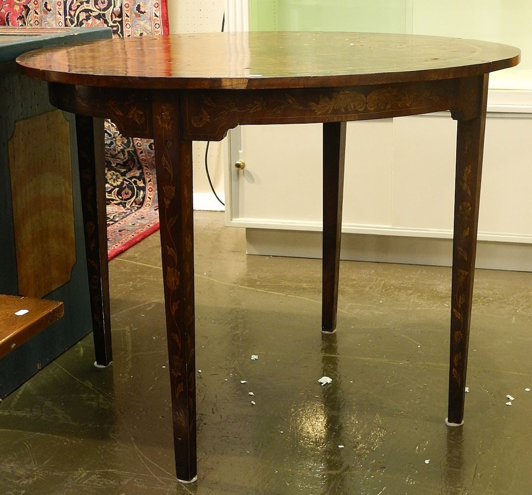 Dutch Marquetry Center Table (as found, losses & condition noted).: Dutch Marquetry Center Table (as found, losses & condition noted).