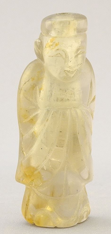 Carved Rock Crystal Snuff Bottle, 3 1/8"H, 72 Grams (missing stopper). (1 of 3)