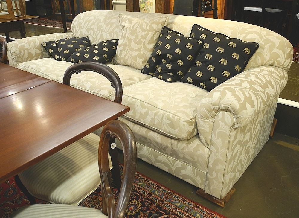 Victorian Style Over-Stuffed Settee, Freshly Upholstered, 99" x 40" x 36". (1 of 3)