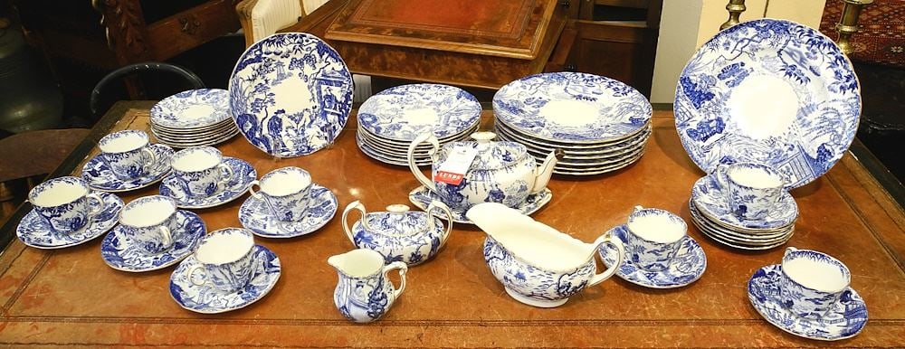 Set of Royal Crown Derby "Mikado" Dinner China (teapot condition noted ). (1 of 4)