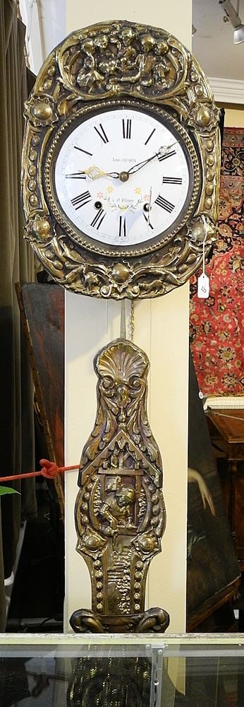 Louis Jacquin a' St. Etienne Embossed Brass Pendulum Clock. (1 of 5)