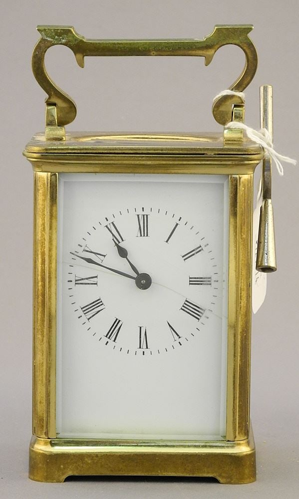 Brass Carriage Clock, 5 3/4" with Handle, Not Running. (1 of 4)