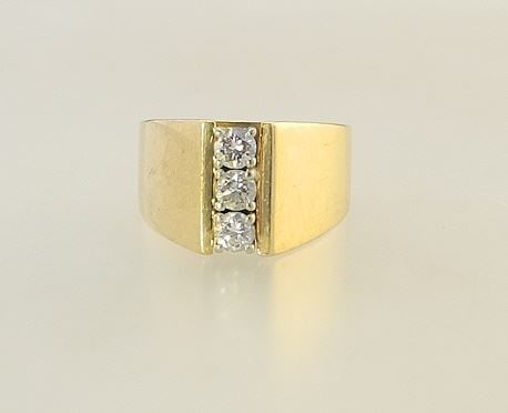 14K (marked) Yellow Gold & Diamond Ring, Size 5 1/4, 12g. (1 of 6)