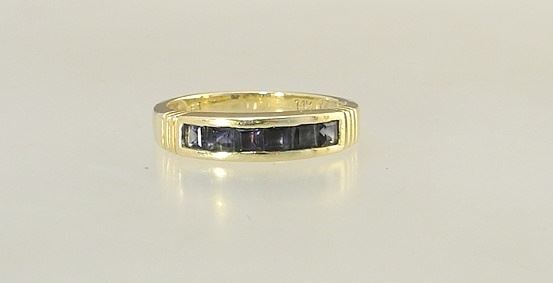 14K (marked) Yellow Gold Channel Set Sapphire Ring, Size 6 5/8, 2.9gms. (1 of 3)