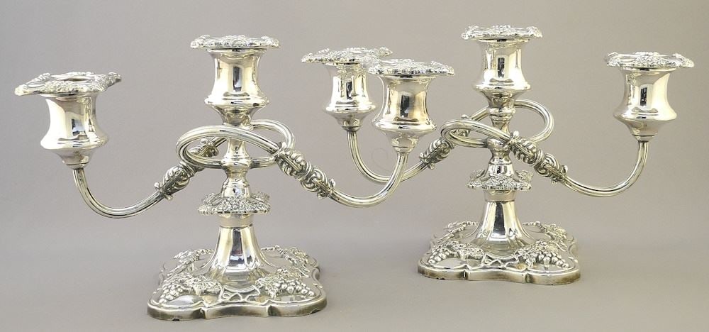Pair of Silver Plated 3 Socket Candelabra, 6 1/2"H. (1 of 5)