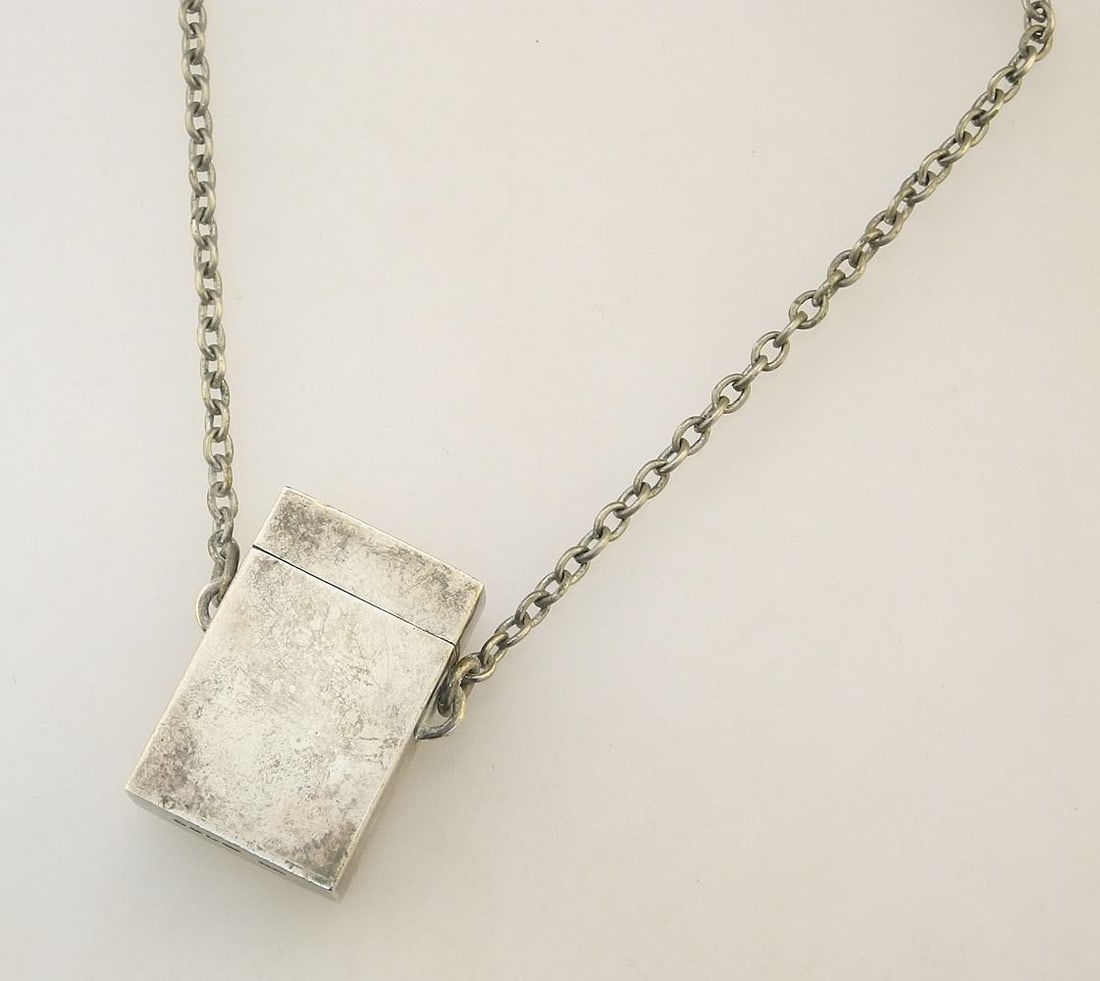 Hallmarked Silver Pill Box on Chain, 12 3/4"L, 30.27 Grams.: Hallmarked Silver Pill Box on Chain, 12 3/4"L, 30.27 Grams.